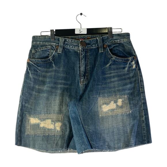 Vintage Nippon Blue Distressed Raw Hem Denim Shorts 34 - Picture 1 of 7